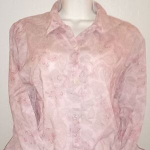 Gap Long Sleeve Button Front Pink Blouse Size XL
